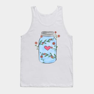 Mason Jar With Flowers, Leaves and a Heart Tank Top